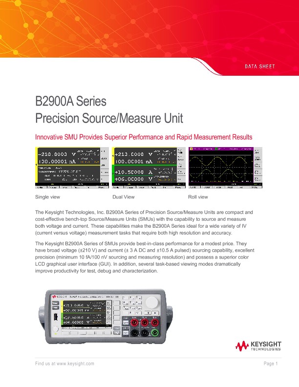B2900A Series Precision Source/Measure Unit PDF Asset Page Keysight